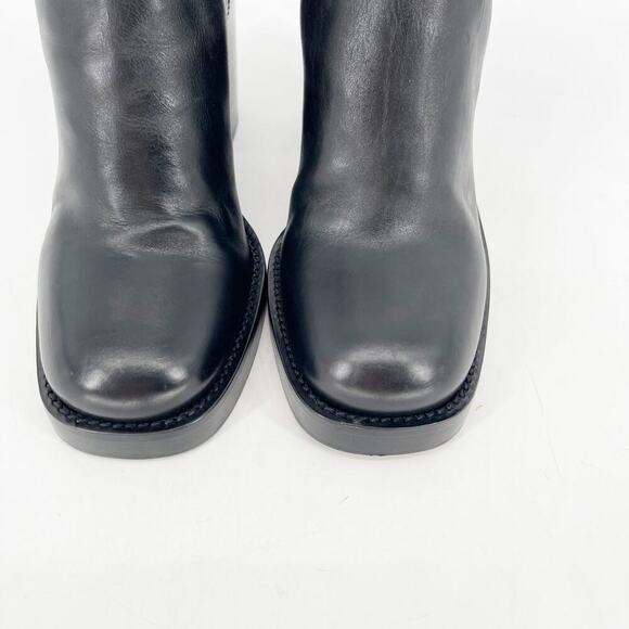 Prada Black Leather Square Toe Block Heel Platform Chelsea Ankle Boot IT 37.5 - Picture 6 of 13